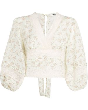 Sandro Floral Tie-Back Blouse - White