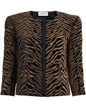 Balmain Velvet Tiger-Embroidery Jacket - Black