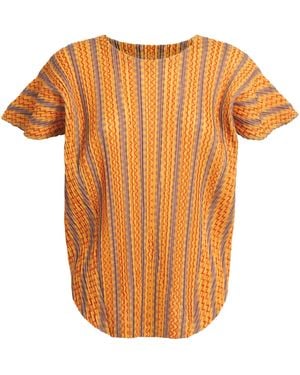 Pleats Please Issey Miyake Cotton-Blend Zigzag Top - Orange