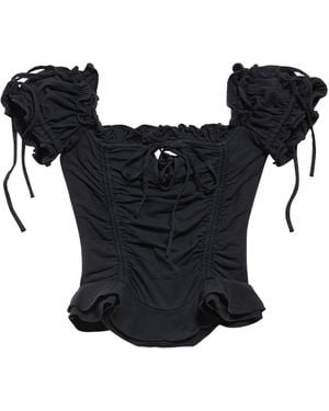 Balenciaga Cotton Gathered Crop Top - Black