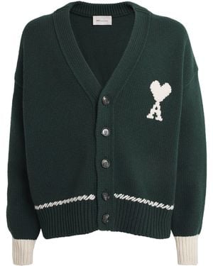Ami Paris Wool-Blend Whipstitch Logo Cardigan - Green