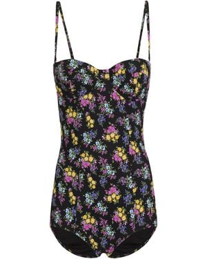Dolce & Gabbana Floral Dg Logo Swimsuit - Black