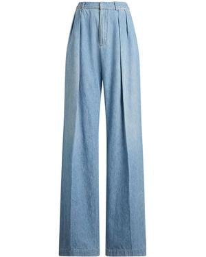 Ralph Lauren Cotton Pleated Tailored Trousers - Blue