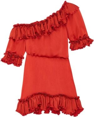 Saint Laurent Silk Ruffled Mini Dress - Red