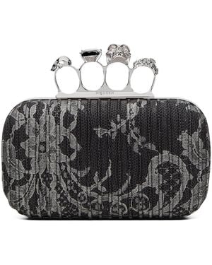 McQueen Leather Floral Knuckle Clutch Bag - Black