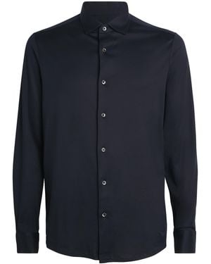 Emporio Armani Lyocell-Cotton Long-Sleeve Shirt - Blue