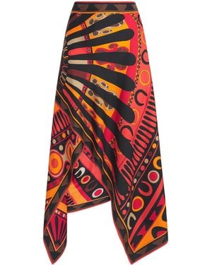 PUCCI Silk Soleil Scarf Skirt - Red