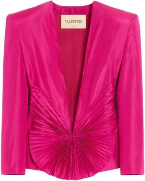 Valentino Silk Plissé Blazer - Pink
