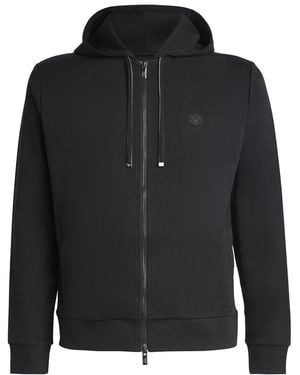 Emporio Armani Ponte-Di-Roma Knit Zip-Up Hoodie - Black