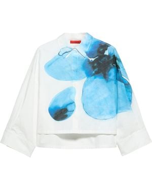 MAX&Co. Floral Print Cropped Shirt - Blue