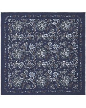 Eton Silk Floral Print Pocket Square - Blue