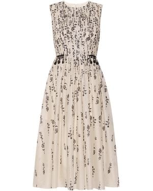 Max Mara Cotton Floral Midi Dress - Natural