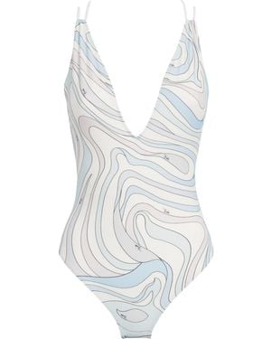 PUCCI Marmo Print V-Neck Swimsuit - White