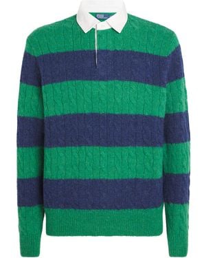 Polo Ralph Lauren Wool-Blend Stripe Cable-Knit Rugby Sweater - Green