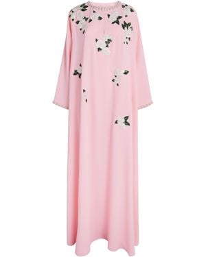 Carolina Herrera Floral-Embroidered Kaftan Maxi Dress - Pink