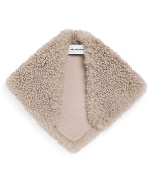 Yves Salomon Shearling-Wool Bandana Scarf - Natural