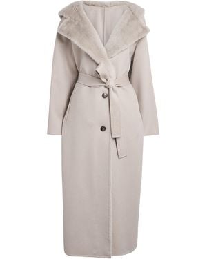Yves Salomon Hooded Mink Fur-Trim Coat - Gray