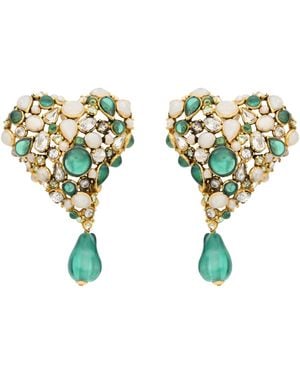 Saint Laurent Crystal Heart Earrings - Green