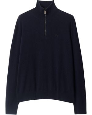 Burberry Cashmere-Blend Quarter-Zip Slim Sweater - Blue