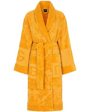 Dolce & Gabbana Terry Cotton Dg Logo Robe - Yellow