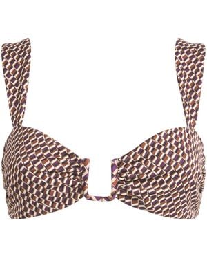Away That Day Geometric Print Cannes Bikini Top - Brown