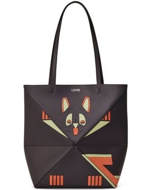 Loewe X Louis Wain Leather Puzzle Fold Tote Bag - Black
