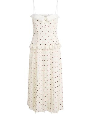 Alessandra Rich Silk Polka Dot Midi Dress - White