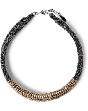 Brunello Cucinelli Lamé Calfskin Monili Braided Choker - Metallic