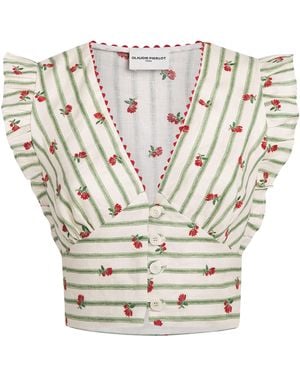 Claudie Pierlot Linen Ruffle-Trim Top - White