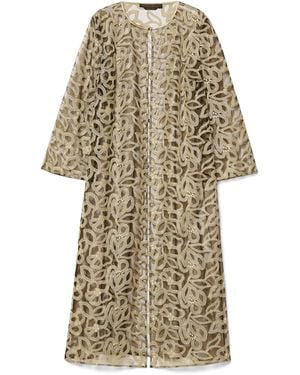 Marina Rinaldi Tulle Embroidered Long Cardigan - Natural