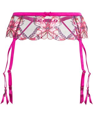 Fleur du Mal Butterfly Embroidered Suspender Belt - Pink
