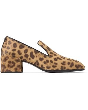 Jimmy Choo Eliot 45 Leopard Print Leather Heeled Loafers - Brown