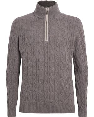 N.Peal Cashmere Cashmere Cable-Knit Quarter-Zip Jumper - Grey