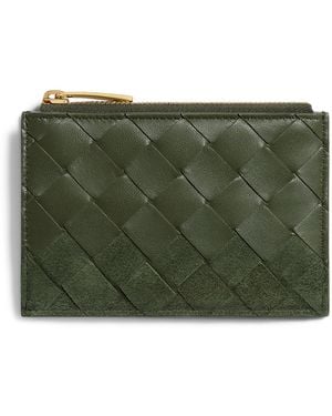 Bottega Veneta Leather Intrecciato Zipped Card Holder - Green