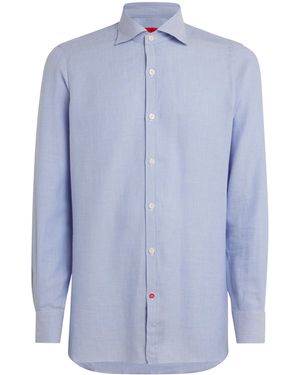Isaia Check Mix Sport Shirt - Blue