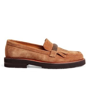 Eleventy Suede Embellished Loafers - Brown