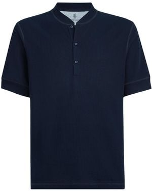 Brunello Cucinelli Cotton-Silk Henley Top - Blue