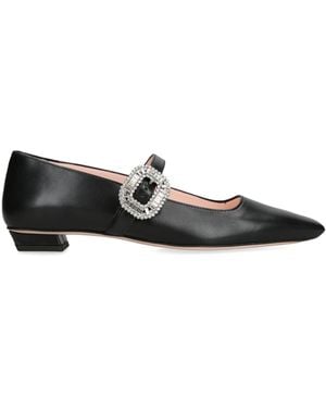 Roger Vivier Leather Belle Vivier Mary Jane Flats - Black
