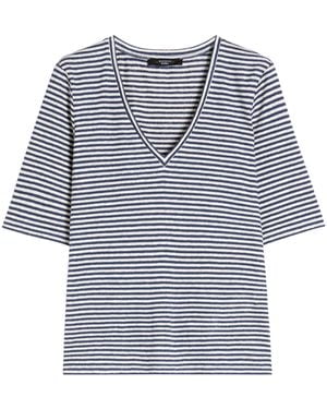 Weekend by Maxmara Linen-Blend Stripe T-Shirt - Blue