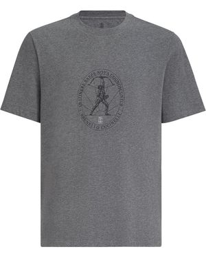 Brunello Cucinelli Cotton Graphic Print T-Shirt - Grey