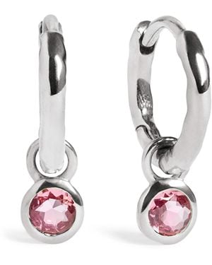 Monica Vinader Sterling And Tourmaline October Birthstone Huggie Earrings - White