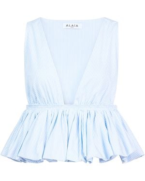 Alaïa Cotton Poplin Peplum Top - Blue
