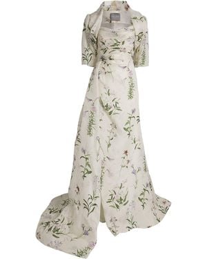 Monique Lhuillier Silk Gazar Floral Gown And Bolero - White