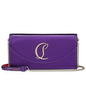 Christian Louboutin Loubi54 Metallic-Leather Clutch Bag - Purple