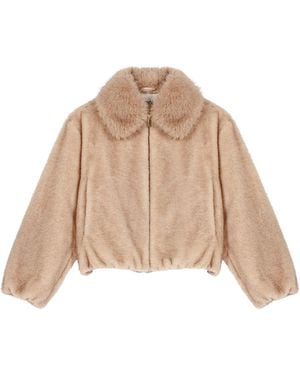 Maje Faux Fur Cropped Jacket - Natural