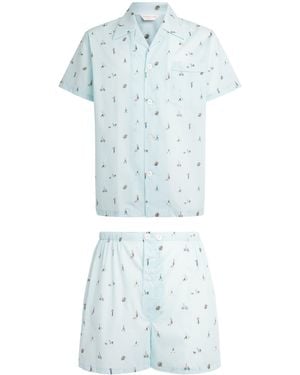Derek Rose Cotton Ledbury Pajama Set - Blue