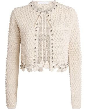 Rabanne Cotton Crochet Tie-Detail Cardigan - Natural