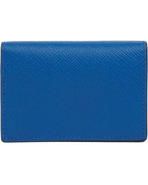 Smythson Panama Leather Folded Card Holder - Blue
