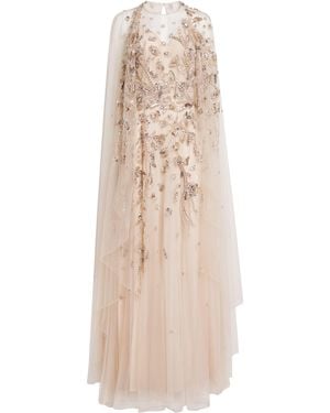 Zuhair Murad Tulle Embellished Bouquet Cape Dress - Natural