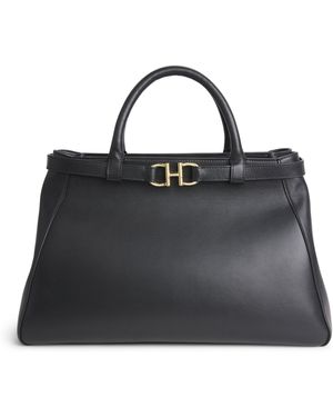 Harrods Medium Leather Grace Top-Handle Bag - Black